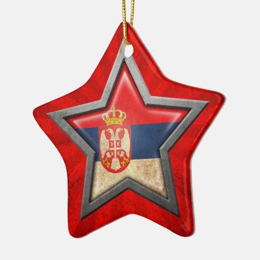 光線が付いているセルビアの旗の星 セラミックオーナメント (左)