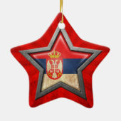 光線が付いているセルビアの旗の星 セラミックオーナメント (裏面)