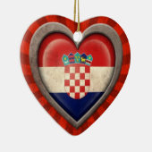 光線との老化させたクロアチアの旗のハート セラミックオーナメント (右)