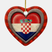 光線との老化させたクロアチアの旗のハート セラミックオーナメント (裏面)