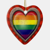 光線との老化させたゲイプライドの虹の旗のハート セラミックオーナメント (右)