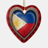 光線との老化させたフィリピンの旗のハート セラミックオーナメント (右)