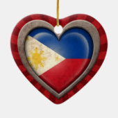 光線との老化させたフィリピンの旗のハート セラミックオーナメント (裏面)