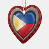 光線との老化させたフィリピンの旗のハート セラミックオーナメント (左)