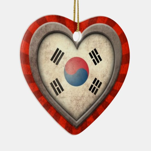 光線との老化させた韓国の旗のハート セラミックオーナメント (右)