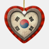 光線との老化させた韓国の旗のハート セラミックオーナメント (裏面)