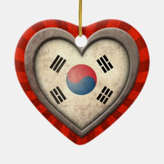 光線との老化させた韓国の旗のハート セラミックオーナメント (裏面)