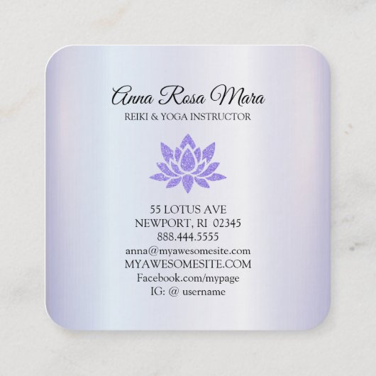 *~*光線霊気エネルギー修復ロータスラベンダー スクエア名刺 (裏面)
