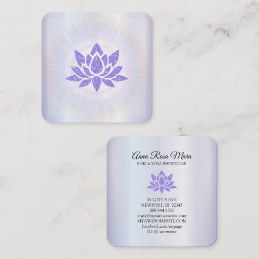 *~*光線霊気エネルギー修復ロータスラベンダー スクエア名刺 (正面/裏面)