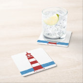 光航海の家赤と白ストライプの結婚 スクエアペーパーコースター (インサイチュ)