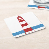 光航海の家赤と白ストライプの結婚 スクエアペーパーコースター (アングル)