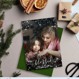 光賛美輝きの緑のクリスマスのフルフォト シーズンカード
