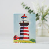 光赤と白ストライプのハウスAIアート ポストカード (スタンド正面)