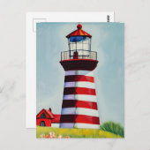 光赤と白ストライプのハウスAIアート ポストカード (正面/裏面)