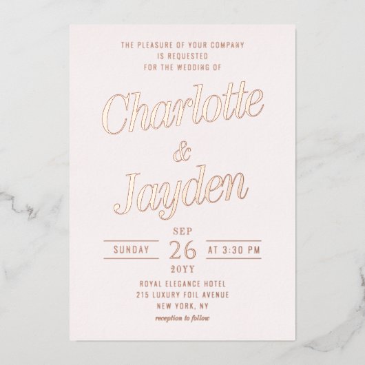 光赤面エレガントピンクフォイル結婚Photo's 箔招待状 (正面)