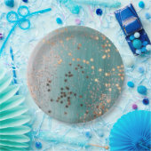 光輝くゴールドの星たち ティールグリーンに ペーパープレート (パーティー)