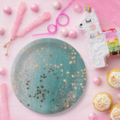 光輝くゴールドの星たち ティールグリーンに ペーパープレート (パーティー)