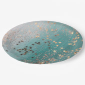 光輝くゴールドの星たち ティールグリーンに ペーパープレート (アングル)