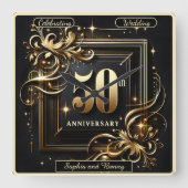 光輝くゴールド:50年のお祝い スクエア壁時計 (正面)