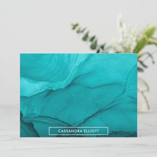 光輝性ターコイズアルコールインク液抽象芸術 サンキューカード (スタンド正面)