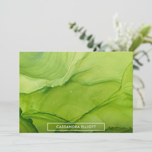 光輝性緑色アルコールインク液抽象芸術 サンキューカード (スタンド正面)