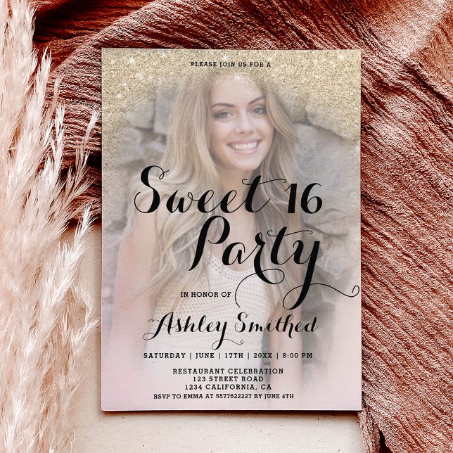 光金ゴールドエレガントグリッター写真予算Sweet 16 (light gold glitter elegant photo budget Sweet 16)