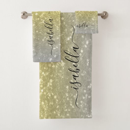 光金ゴールドグラデーション灰色フェイクのキラキラ名前をカスタムする バスタオルセット (インサイチュ)
