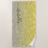 光金ゴールドグラデーション灰色フェイクのキラキラ名前をカスタムする ビーチタオル (正面)