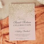 光金ゴールドグリッタースパークル赤面sweet sixteen 招待状<br><div class="desc">パステルモダン赤面のかわいらしピンクの色のブロックとシックと軽エレガントい金ゴールドのグリッターのシャワー甘い16誕生日パーティーの招待。</div>