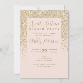 光金ゴールドグリッタータイポグラフィ赤面ピンクスウィート16 招待状