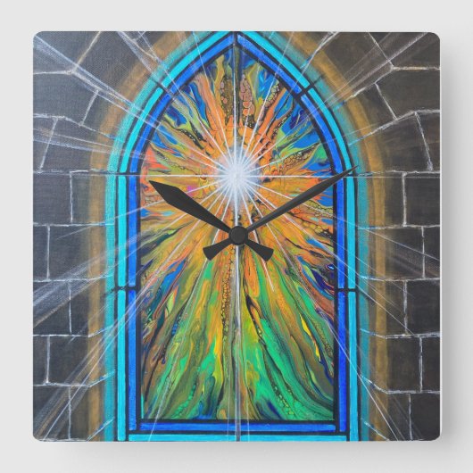 光3教会のステンドグラス窓 スクエア壁時計 (正面)