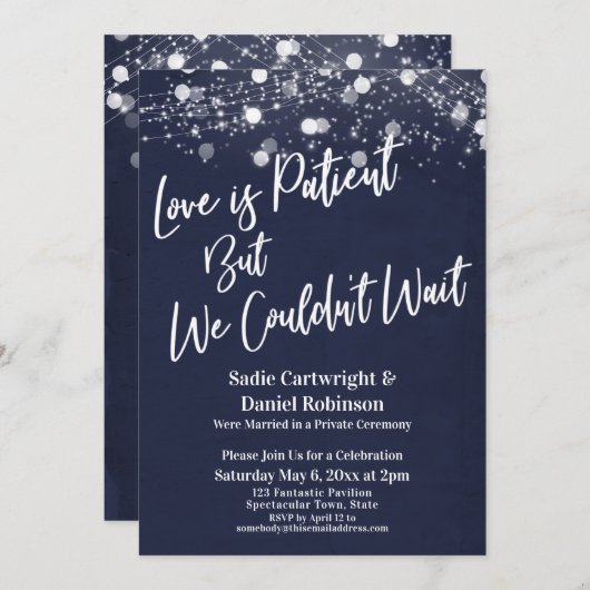 光 テクスチャード ラブ イズ ペイシャント ネイビー レセプション 招待状 (正面/裏面)