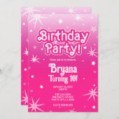光&ホットピンクスパークルスターバースデーパーティー 招待状 (正面/裏面)
