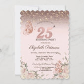 光、花、輝く蝶々、25歳の誕生日 招待状 (正面)