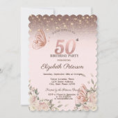 光、花、輝く蝶々、50歳の誕生日 招待状 (正面)