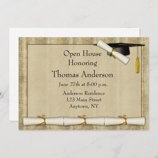 免状のボーダー卒業の招待状 招待状 (正面/裏面)