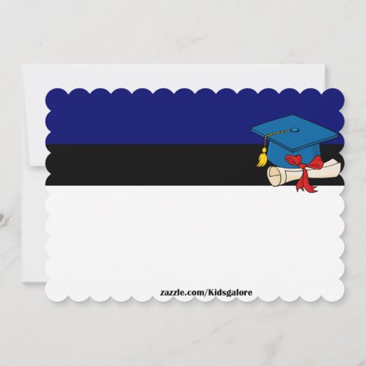 免状の青い卒業の招待状が付いている帽子 招待状 (裏面)