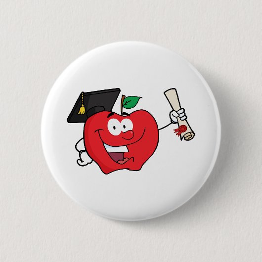 免状を握っているAppleのキャラクターの卒業生 缶バッジ (正面)