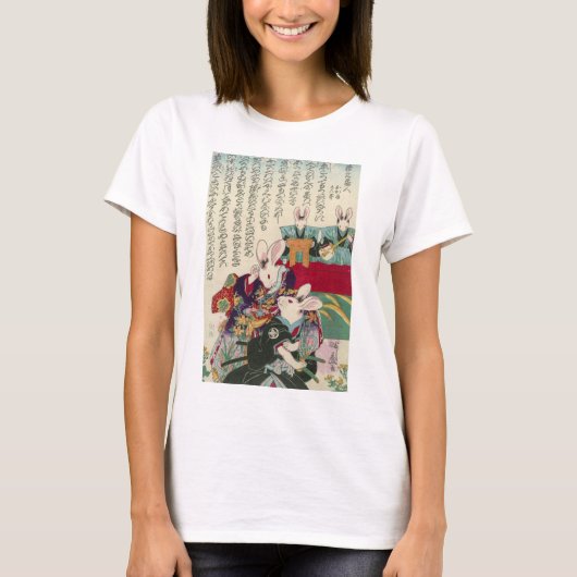 兎の歌舞伎役者、ウサギ、Yoshifuji、Ukiyo-eの芳藤俳優 Tシャツ (正面)