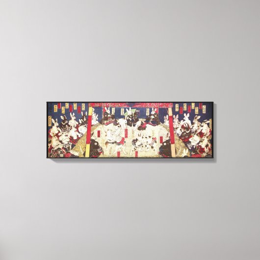 兎の相撲,芳藤相撲うさぎ，吉藤，浮世絵 キャンバスプリント (正面)