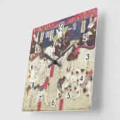 兎の相撲,芳藤相撲うさぎ,吉藤,浮世絵 スクエア壁時計 (傾斜)