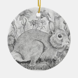 兎は野の花の間に眠る セラミックオーナメント