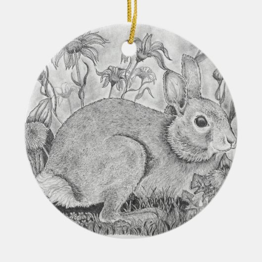 兎は野の花の間に眠る セラミックオーナメント (正面)