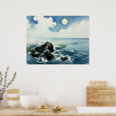 児島ビッグウェーブ。ウッドブ日本のロックプリント ポスター (キッチン)