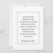 児童または家族の名前からのスクールバス運転手カード サンキューカード (裏面)