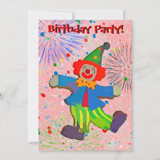 児童ピエロ&花火誕生日招待状 招待状 (正面)