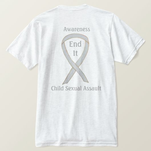 児童性的暴行認識度リボンシャツ Tシャツ (デザイン裏面)