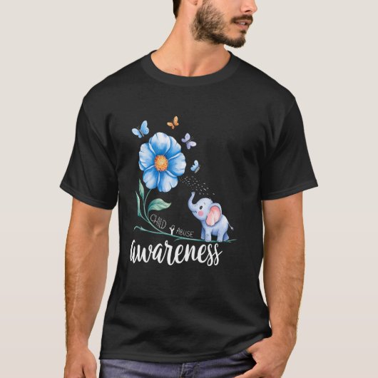 児童虐待啓発 ヒマワリ 水色リボン  Tシャツ (正面)