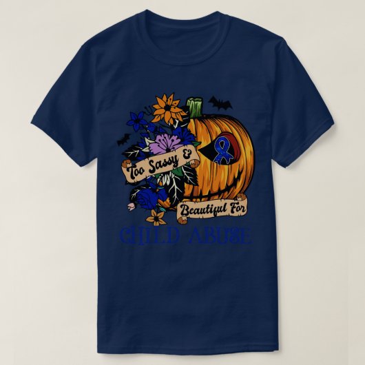 児童虐待認識度レトロハロウィーン怖いカボチャ Tシャツ (デザイン正面)