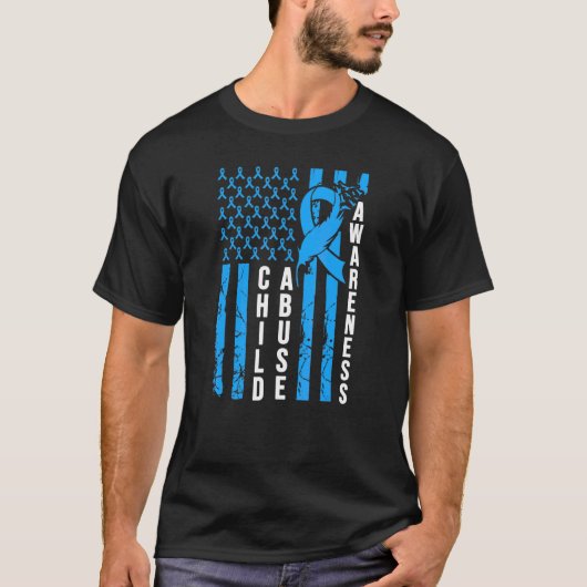 児童虐待防止認識度ブルーリボンアメリ Tシャツ (正面)